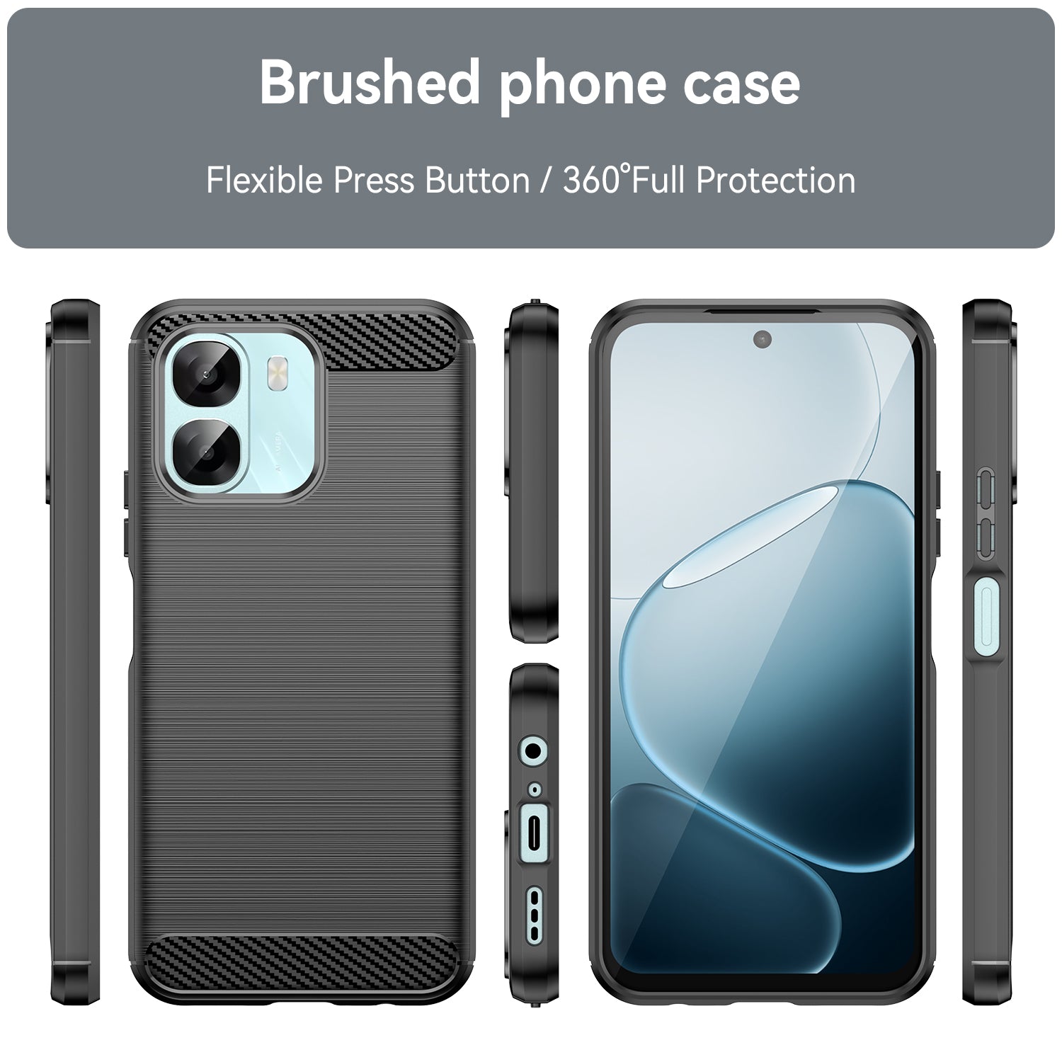 OPPO A6x Carbon Fibre TPU Case Slim Shockproof Cover Black
