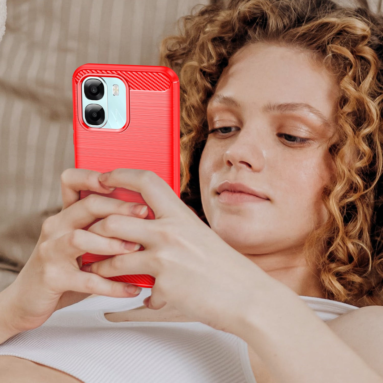 OPPO A6x Carbon Fibre TPU Case Slim Shockproof Cover Red