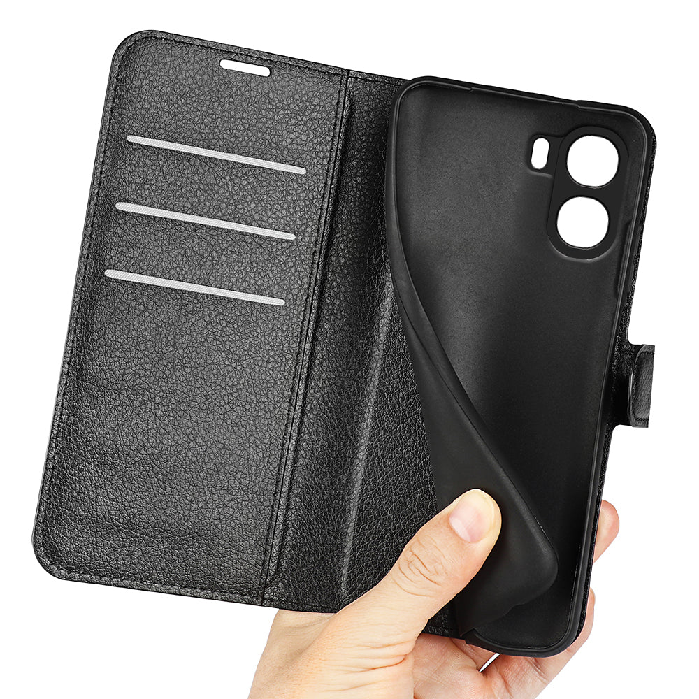 Wallet Case for OPPO A6x 2026 – PU Leather Flip Cover with Card Holder & Stand [Black]