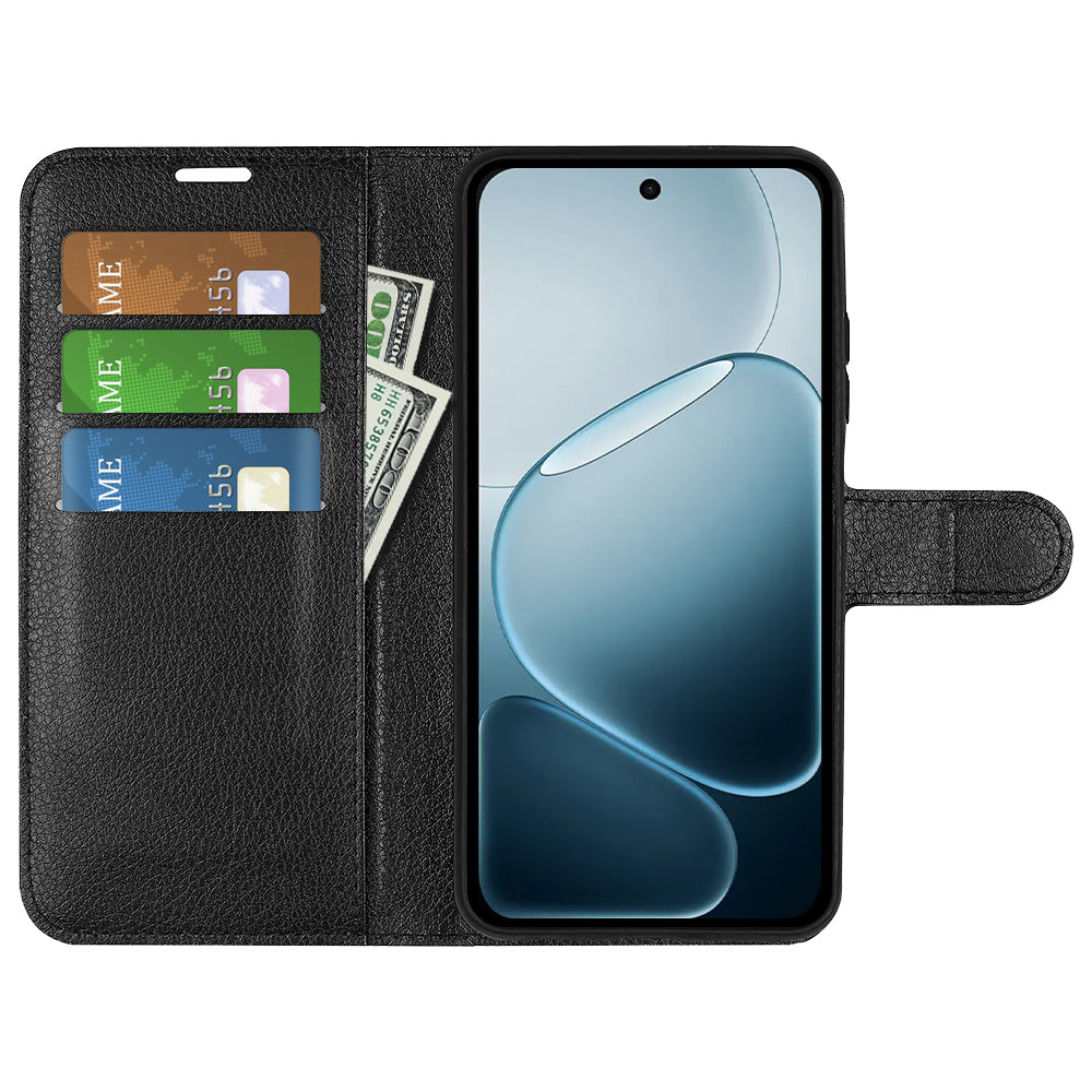 Wallet Case for OPPO A6x 2026 – PU Leather Flip Cover with Card Holder & Stand [Black]