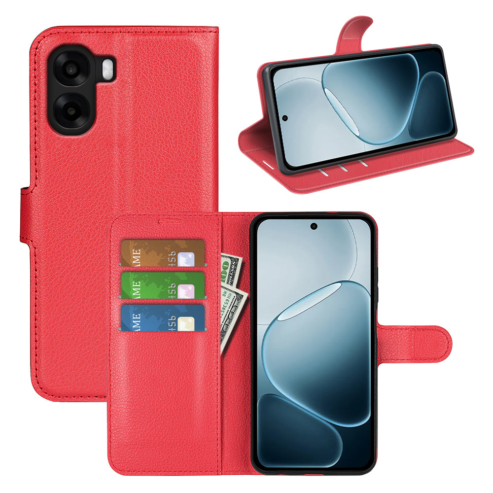 Wallet Case for OPPO A6x 2026 – PU Leather Flip Cover with Card Holder & Stand [Red]
