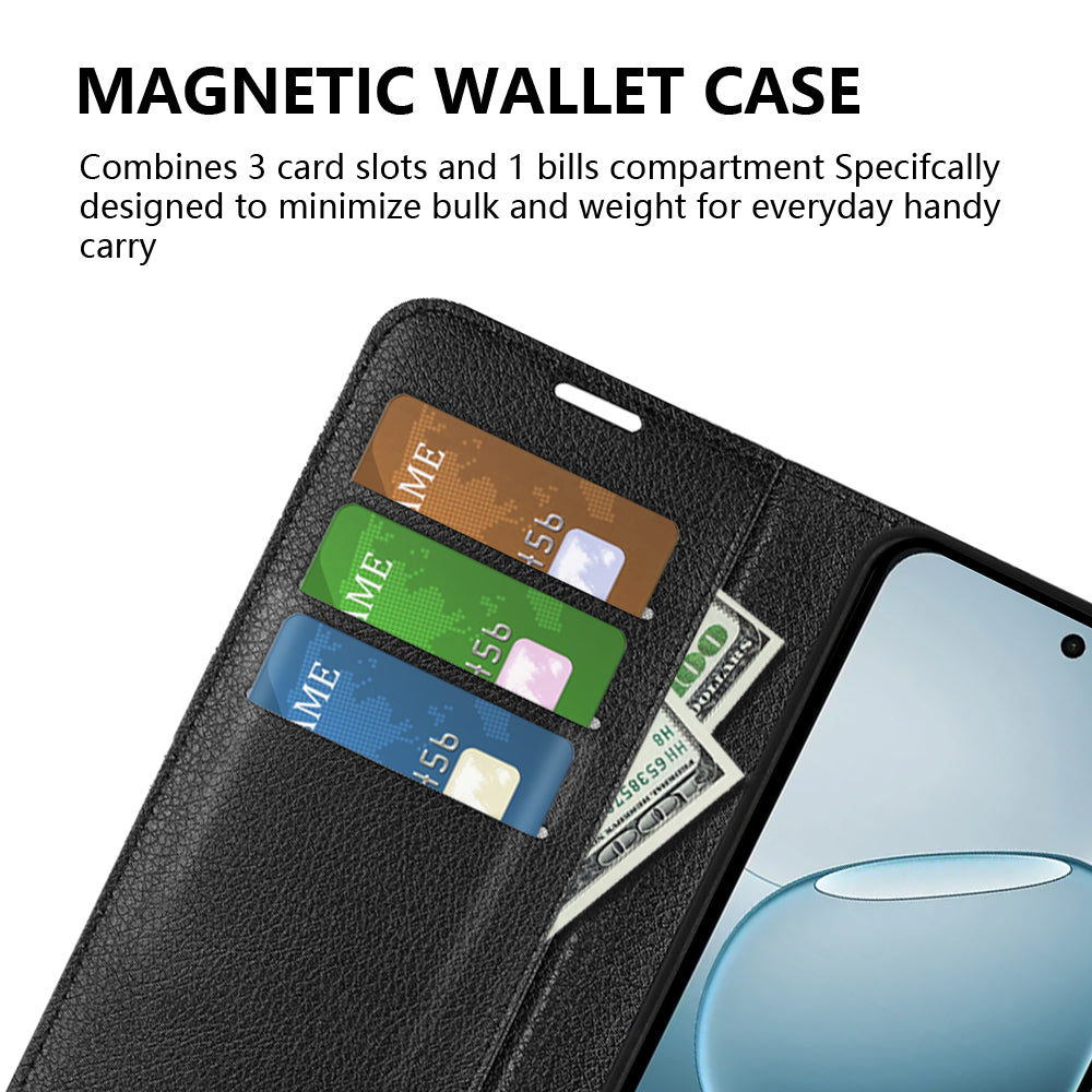Wallet Case for OPPO A6x 2026 – PU Leather Flip Cover with Card Holder & Stand [Black]
