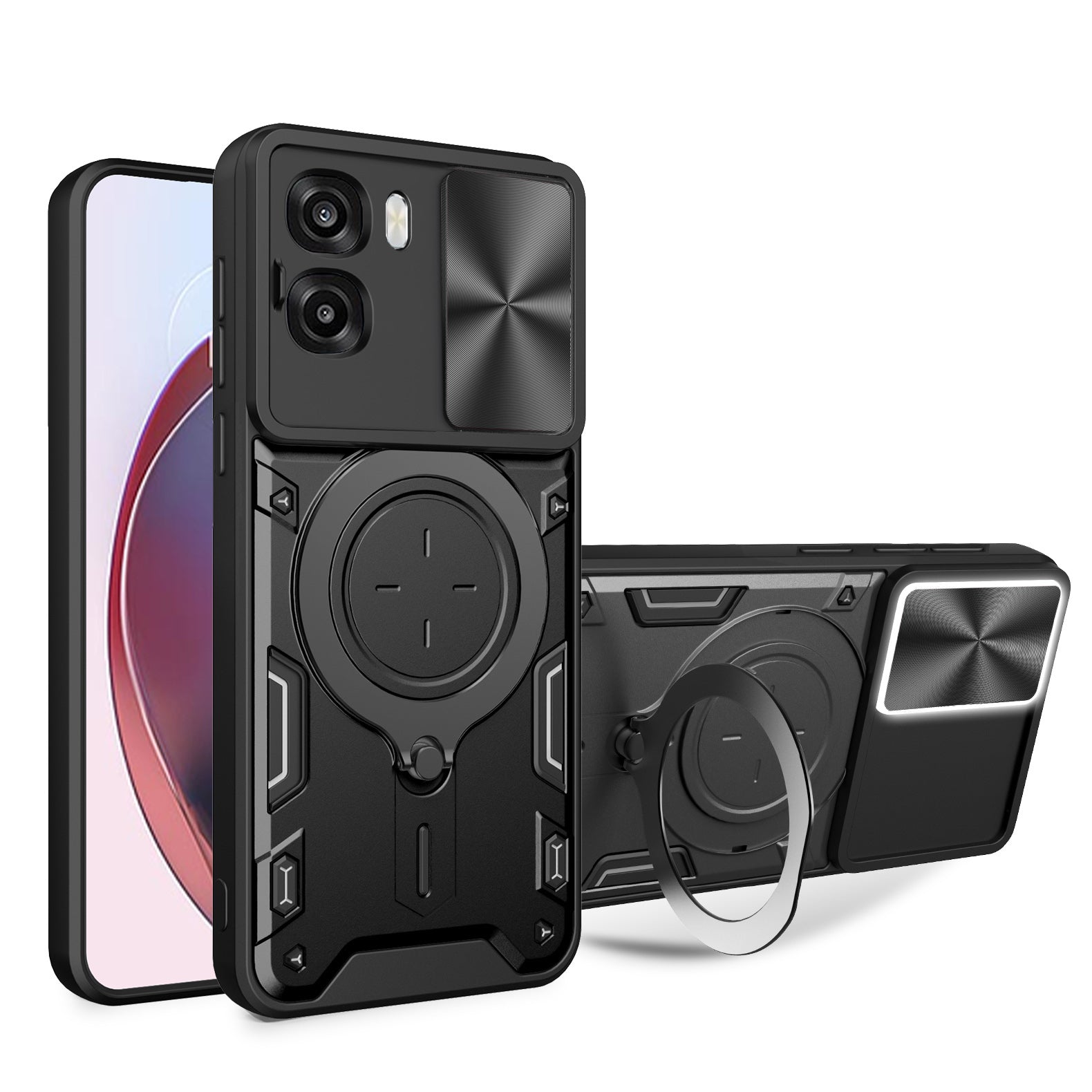 OPPO A6x 4G / 5G 2026 Ring Kickstand Case w/ Camera Cover [Black]