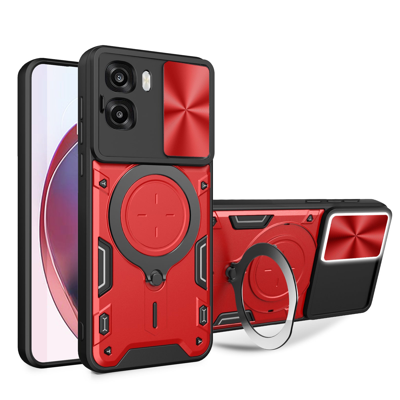 OPPO A6x 4G / 5G 2026 Ring Kickstand Case w/ Camera Cover [Red]