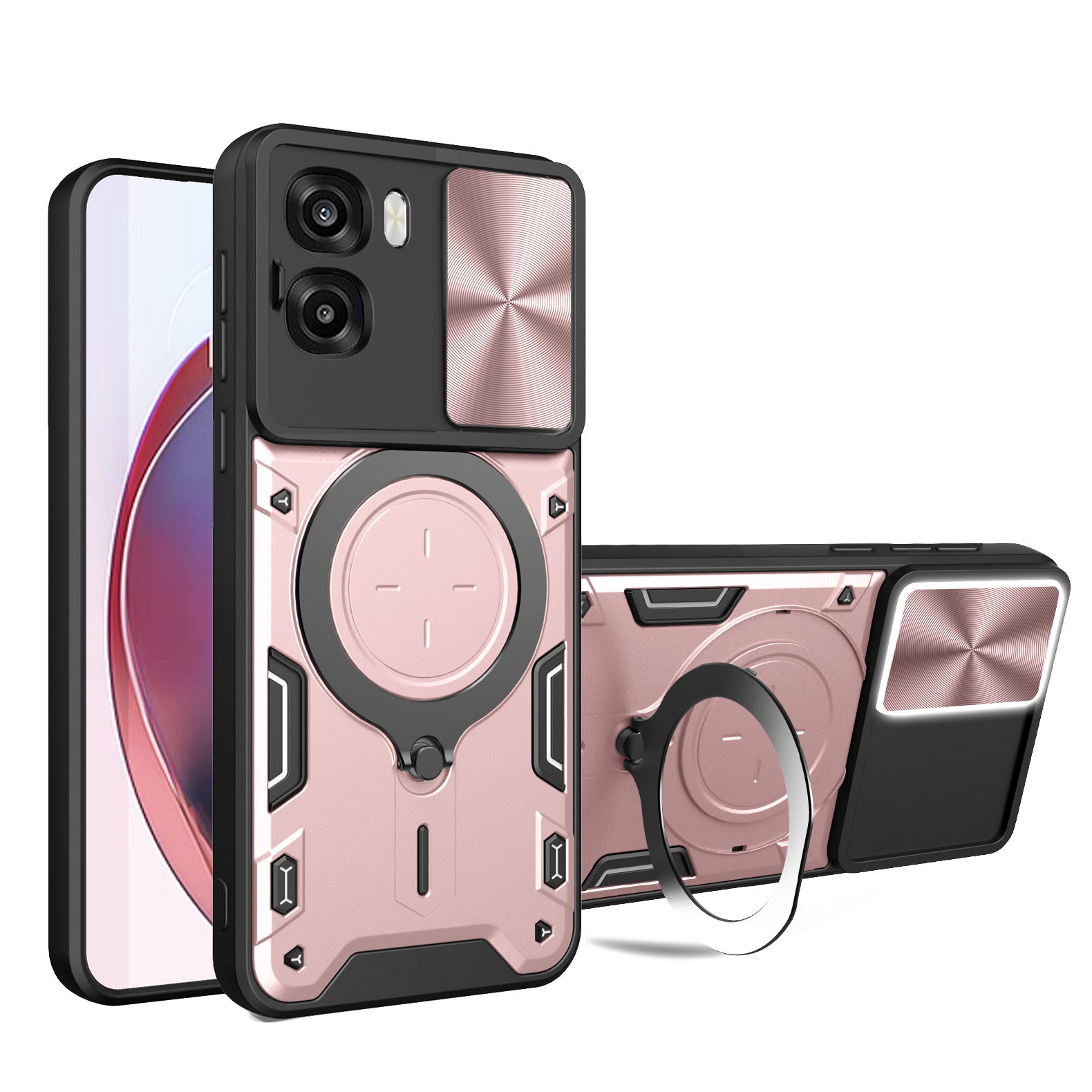 OPPO A6x 4G / 5G 2026 Ring Kickstand Case w/ Camera Cover [Rose Gold]