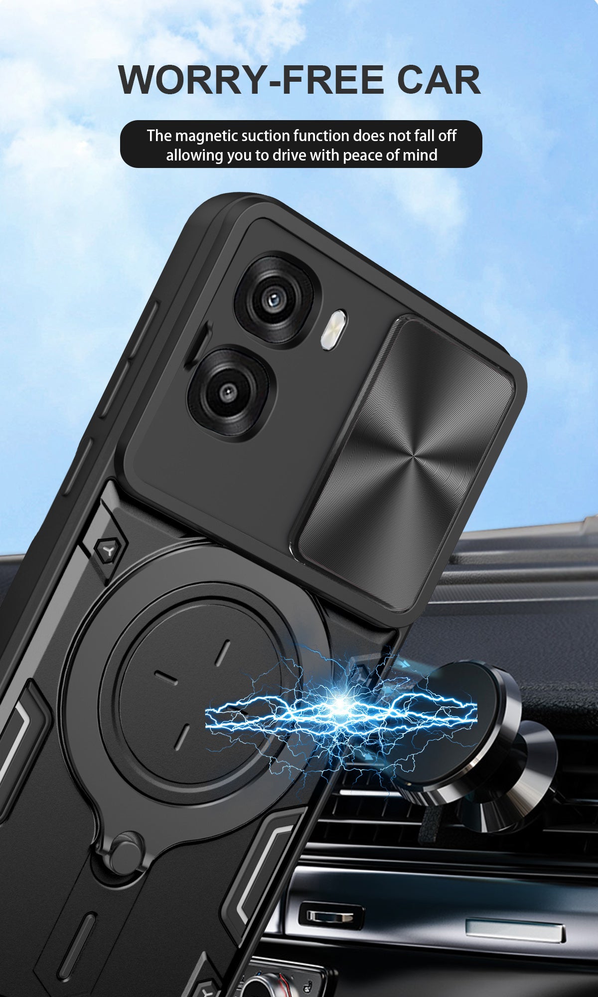 OPPO A6x 4G / 5G 2026 Ring Kickstand Case w/ Camera Cover [Black]