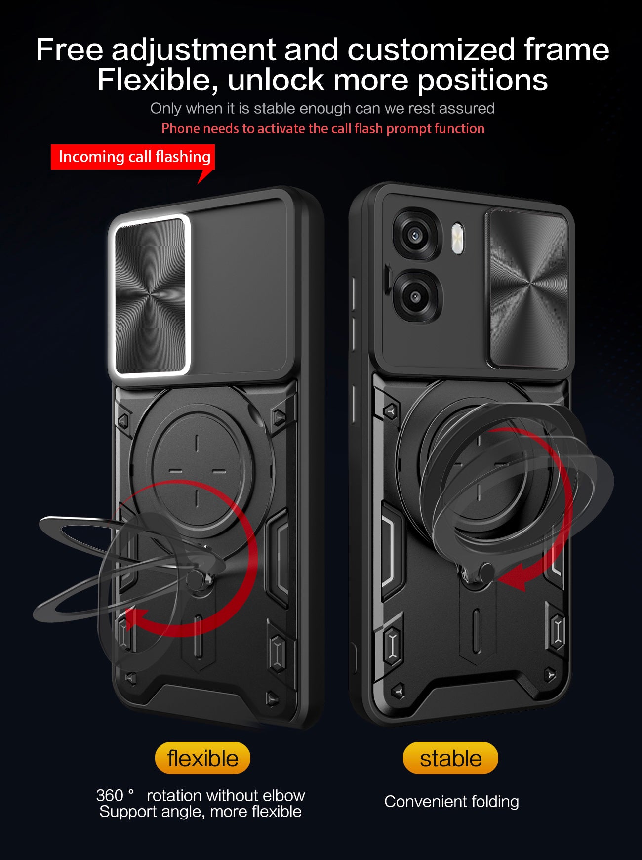 OPPO A6x 4G / 5G 2026 Ring Kickstand Case w/ Camera Cover [Black]