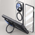 Clear 360°Rotating Magnetic Ring Stand Case for OPPO FIND N5 with Tempered Glass [Black] - Black