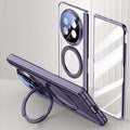 Clear 360°Rotating Magnetic Ring Stand Case for OPPO FIND N5 with Tempered Glass [Purple] - Purple