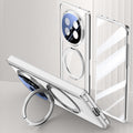 Clear 360°Rotating Magnetic Ring Stand Case for OPPO FIND N5 with Tempered Glass [Silver] - Silver
