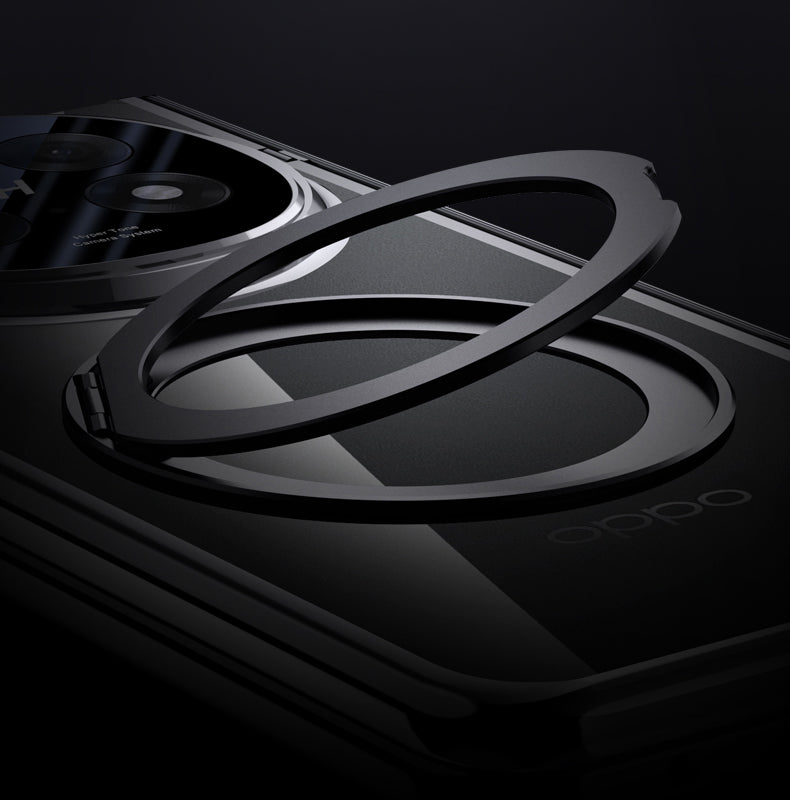 Clear 360°Rotating Magnetic Ring Stand Case for OPPO FIND N5 with Tempered Glass [Black]