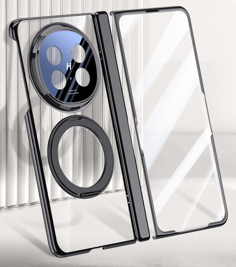 Clear 360°Rotating Magnetic Ring Stand Case for OPPO FIND N5 with Tempered Glass [Silver]