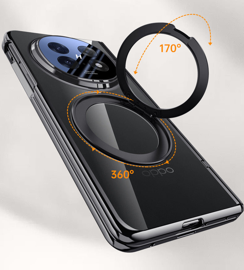 Clear 360°Rotating Magnetic Ring Stand Case for OPPO FIND N5 with Tempered Glass [Black]