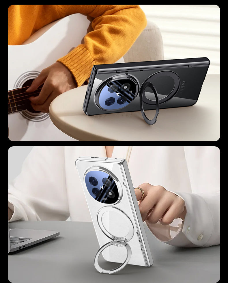 Clear 360°Rotating Magnetic Ring Stand Case for OPPO FIND N5 with Tempered Glass [Silver]
