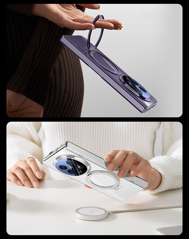 Clear 360°Rotating Magnetic Ring Stand Case for OPPO FIND N5 with Tempered Glass [Black]