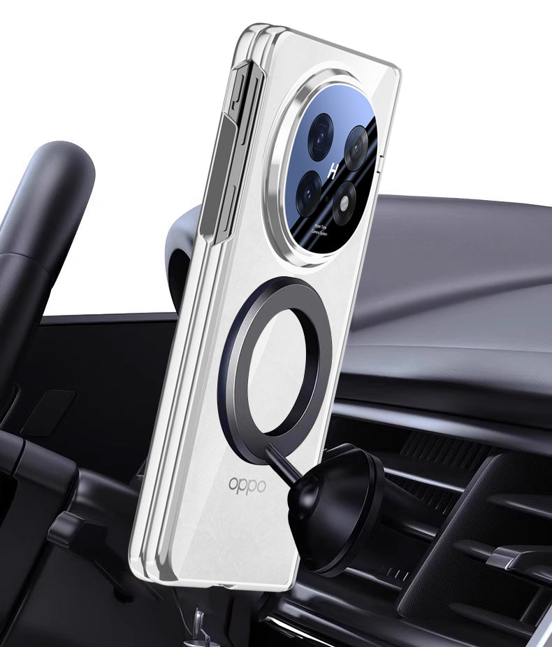 Clear 360°Rotating Magnetic Ring Stand Case for OPPO FIND N5 with Tempered Glass [Silver]