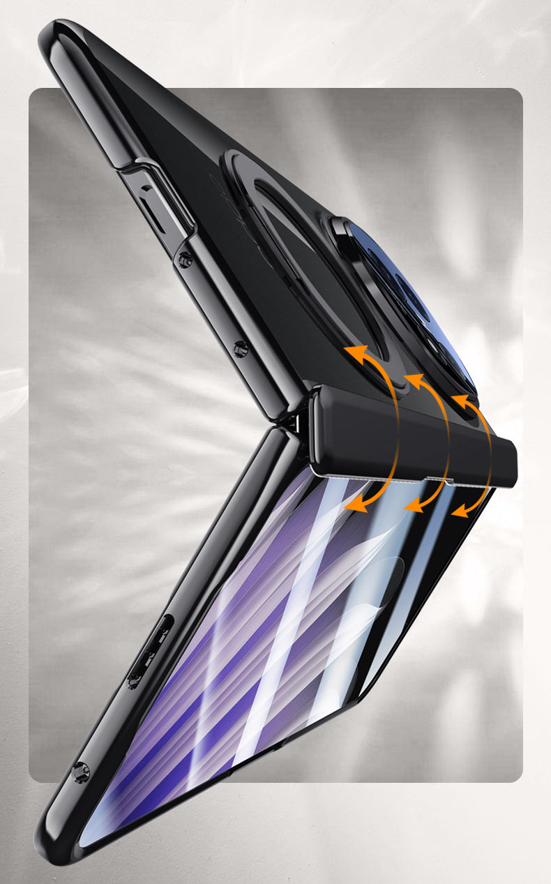 Clear 360°Rotating Magnetic Ring Stand Case for OPPO FIND N5 with Tempered Glass [Silver]