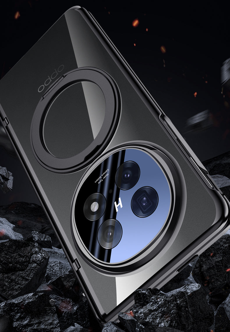 Clear 360°Rotating Magnetic Ring Stand Case for OPPO FIND N5 with Tempered Glass [Silver]