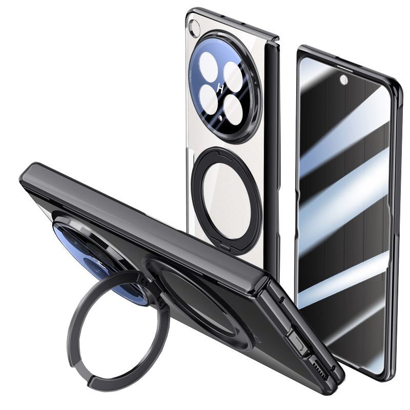 OPPO Find N6 Clear Magnetic Case - 360° Rotating Ring Stand & Hinge Shield [Black]