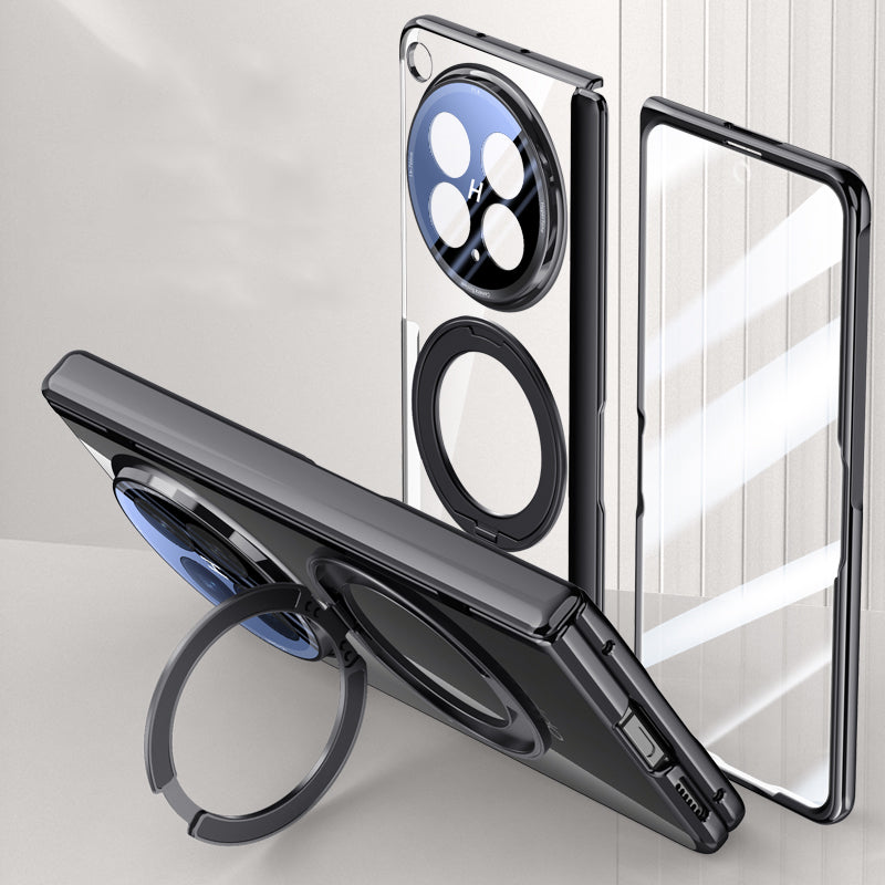 OPPO Find N6 Clear Magnetic Case - 360° Rotating Ring Stand & Hinge Shield [Black]