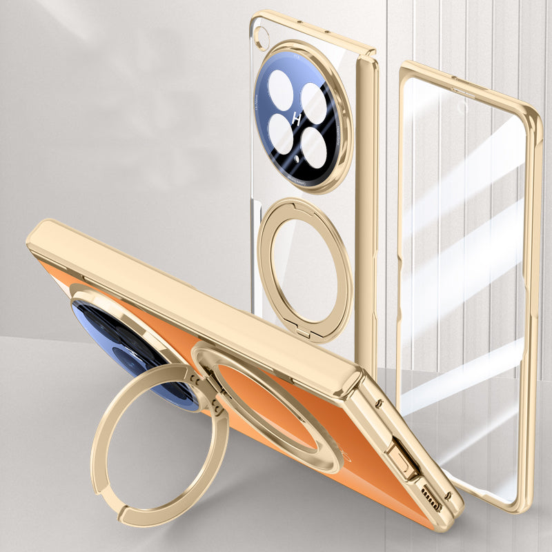 OPPO Find N6 Clear Magnetic Case - 360° Rotating Ring Stand & Hinge Shield [Gold]