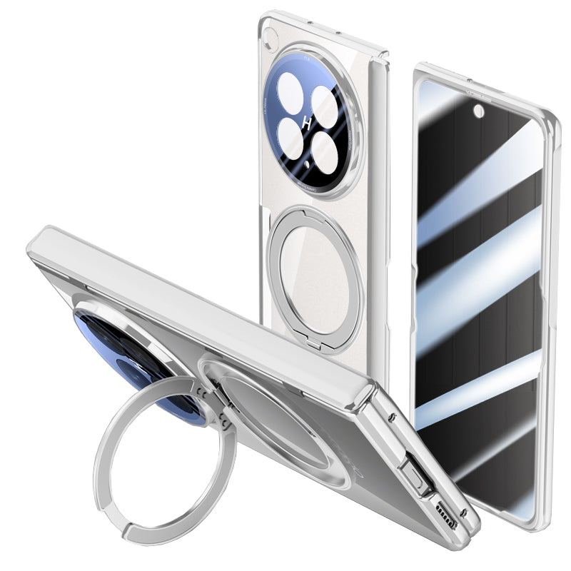 OPPO Find N6 Clear Magnetic Case - 360° Rotating Ring Stand & Hinge Shield [Silver]