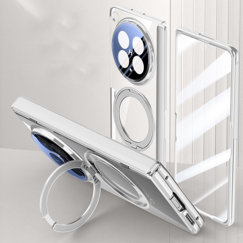 OPPO Find N6 Clear Magnetic Case - 360° Rotating Ring Stand & Hinge Shield [Silver]