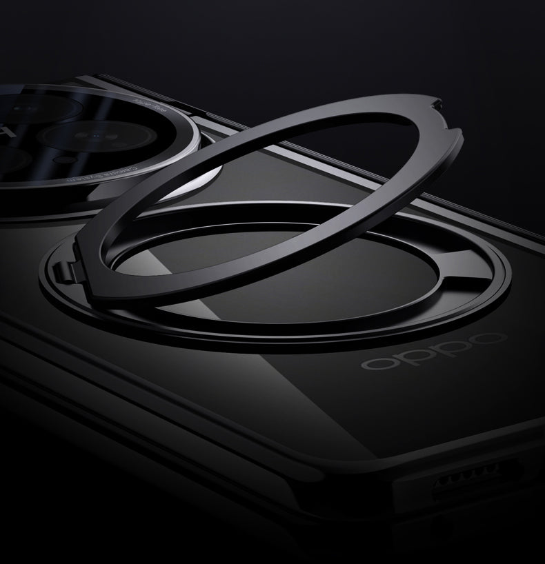 OPPO Find N6 Clear Magnetic Case - 360° Rotating Ring Stand & Hinge Shield [Black]