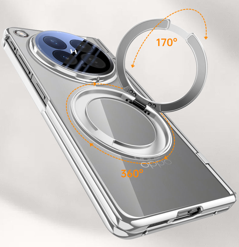OPPO Find N6 Clear Magnetic Case - 360° Rotating Ring Stand & Hinge Shield [Gold]
