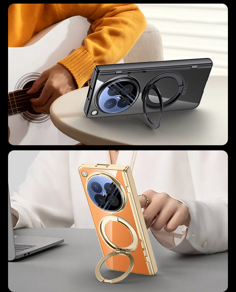OPPO Find N6 Clear Magnetic Case - 360° Rotating Ring Stand & Hinge Shield [Gold]