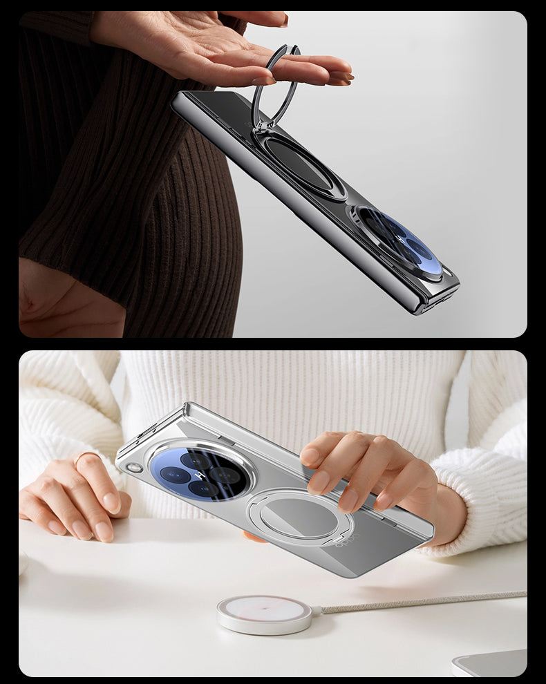 OPPO Find N6 Clear Magnetic Case - 360° Rotating Ring Stand & Hinge Shield [Gold]