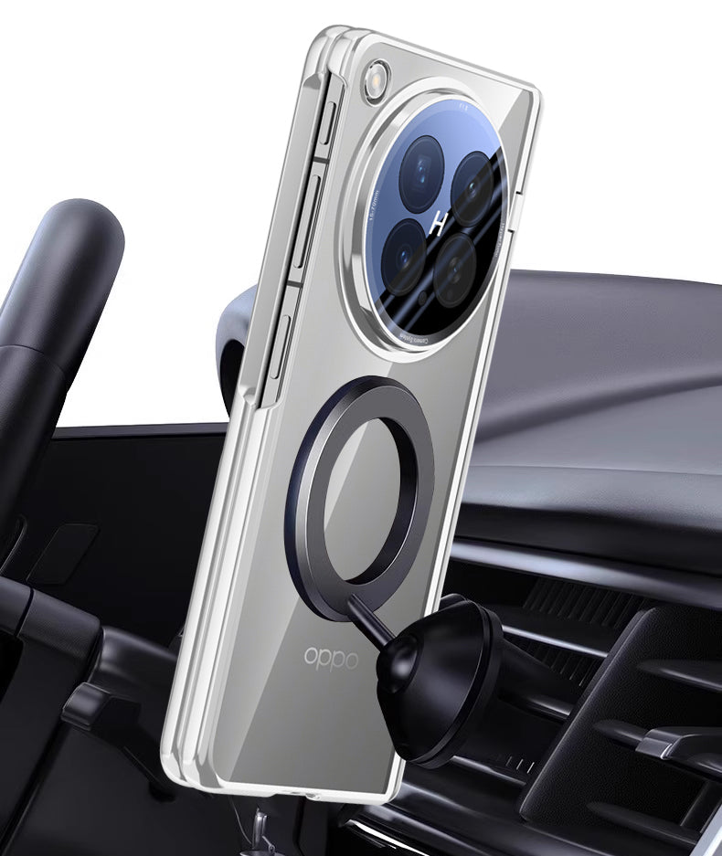 OPPO Find N6 Clear Magnetic Case - 360° Rotating Ring Stand & Hinge Shield [Black]