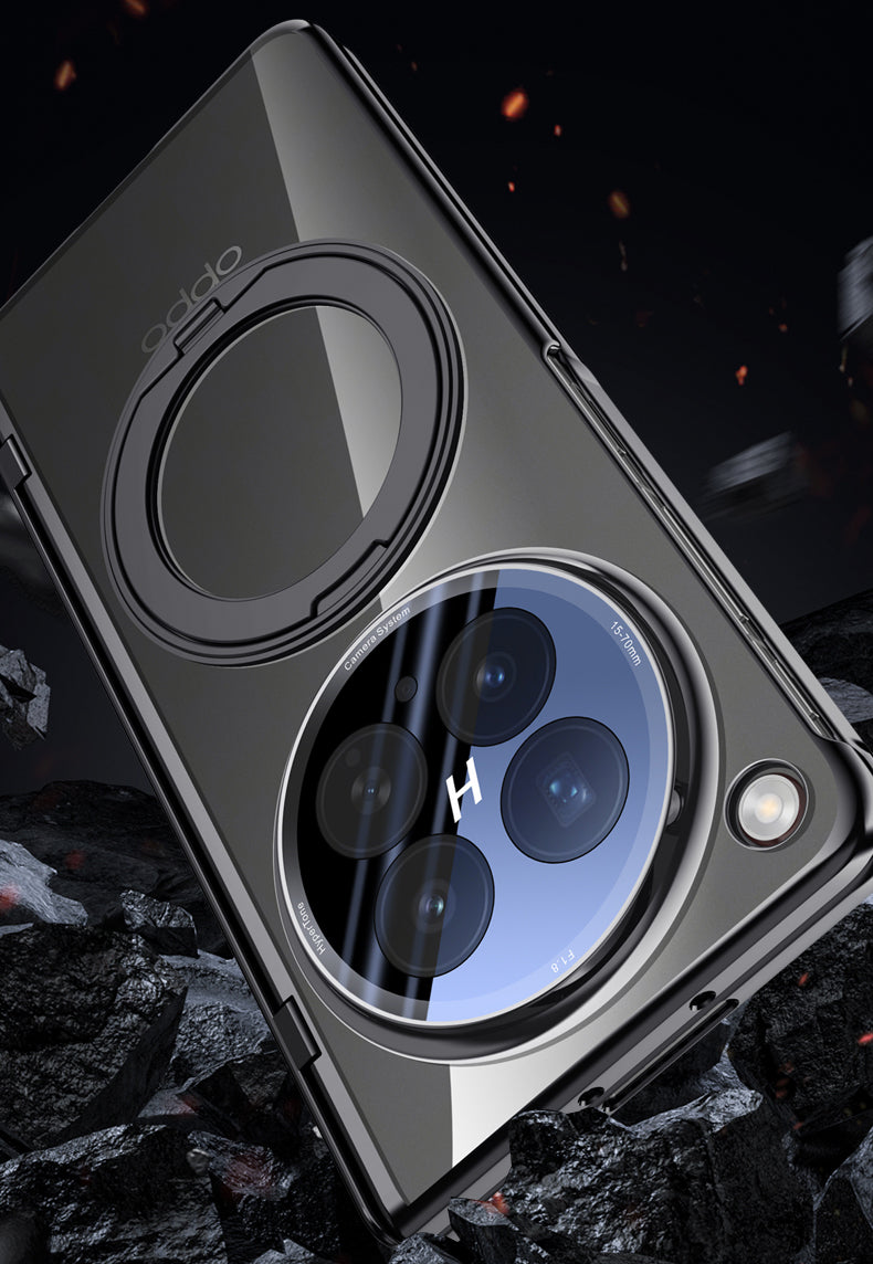 OPPO Find N6 Clear Magnetic Case - 360° Rotating Ring Stand & Hinge Shield [Silver]