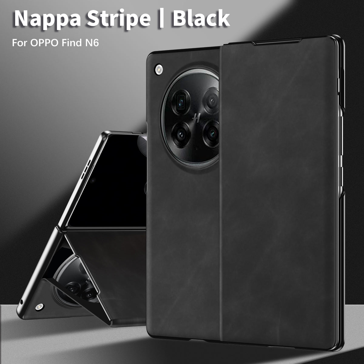 OPPO Find N6 premium PU leather flip case - Magnetic Cover & Hidden Kickstand [Black]