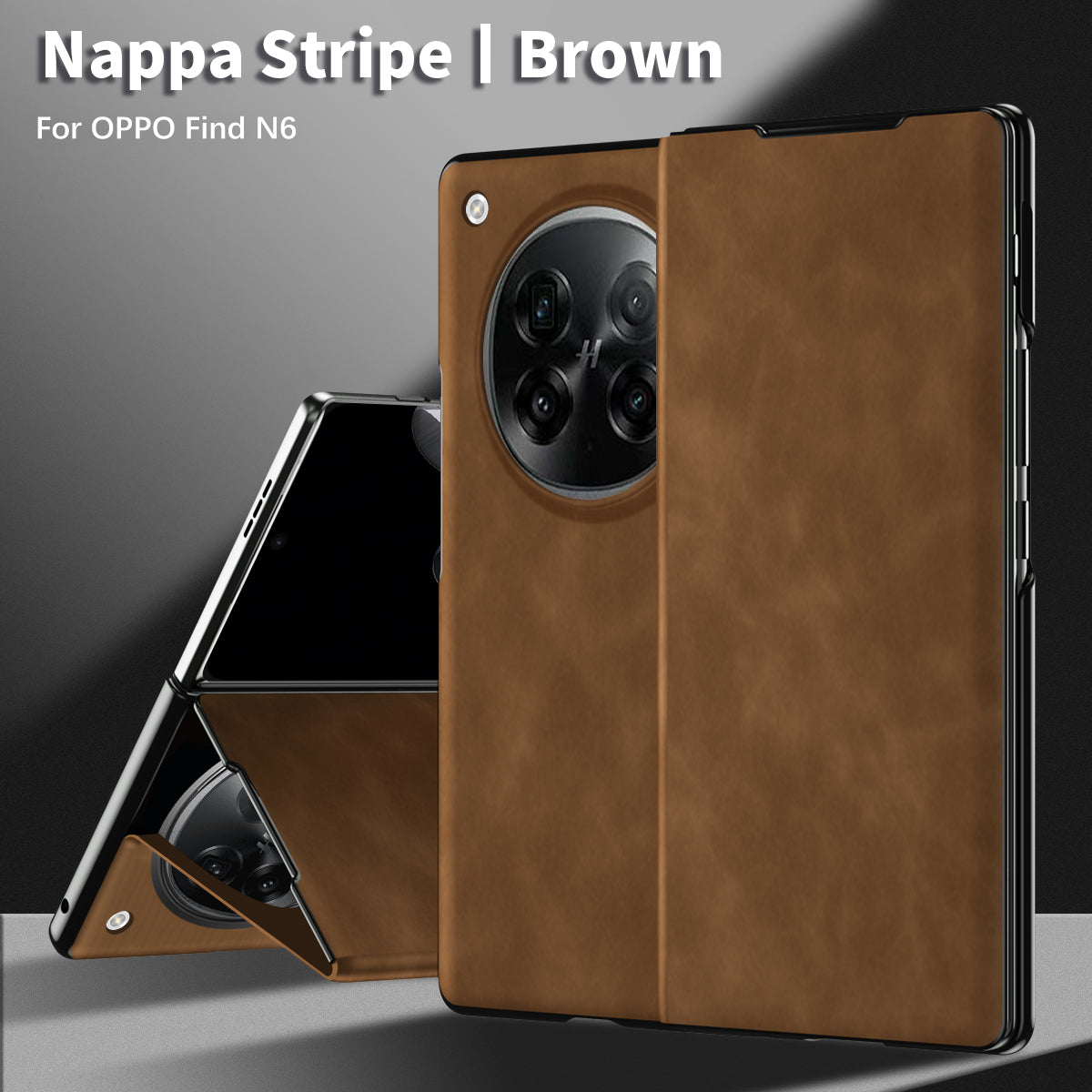OPPO Find N6 premium PU leather flip case - Magnetic Cover & Hidden Kickstand [Brown]