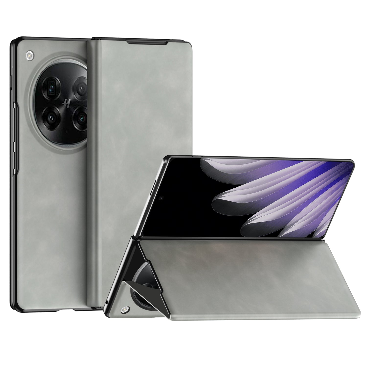 OPPO Find N6 premium PU leather flip case - Magnetic Cover & Hidden Kickstand [Grey]