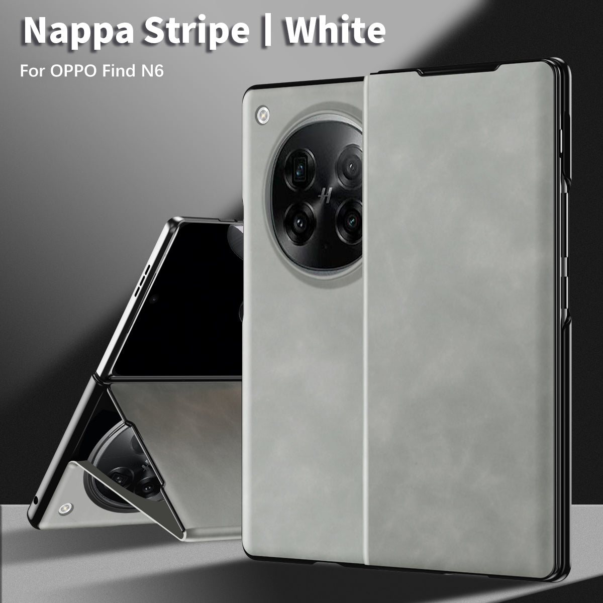 OPPO Find N6 premium PU leather flip case - Magnetic Cover & Hidden Kickstand [Grey]