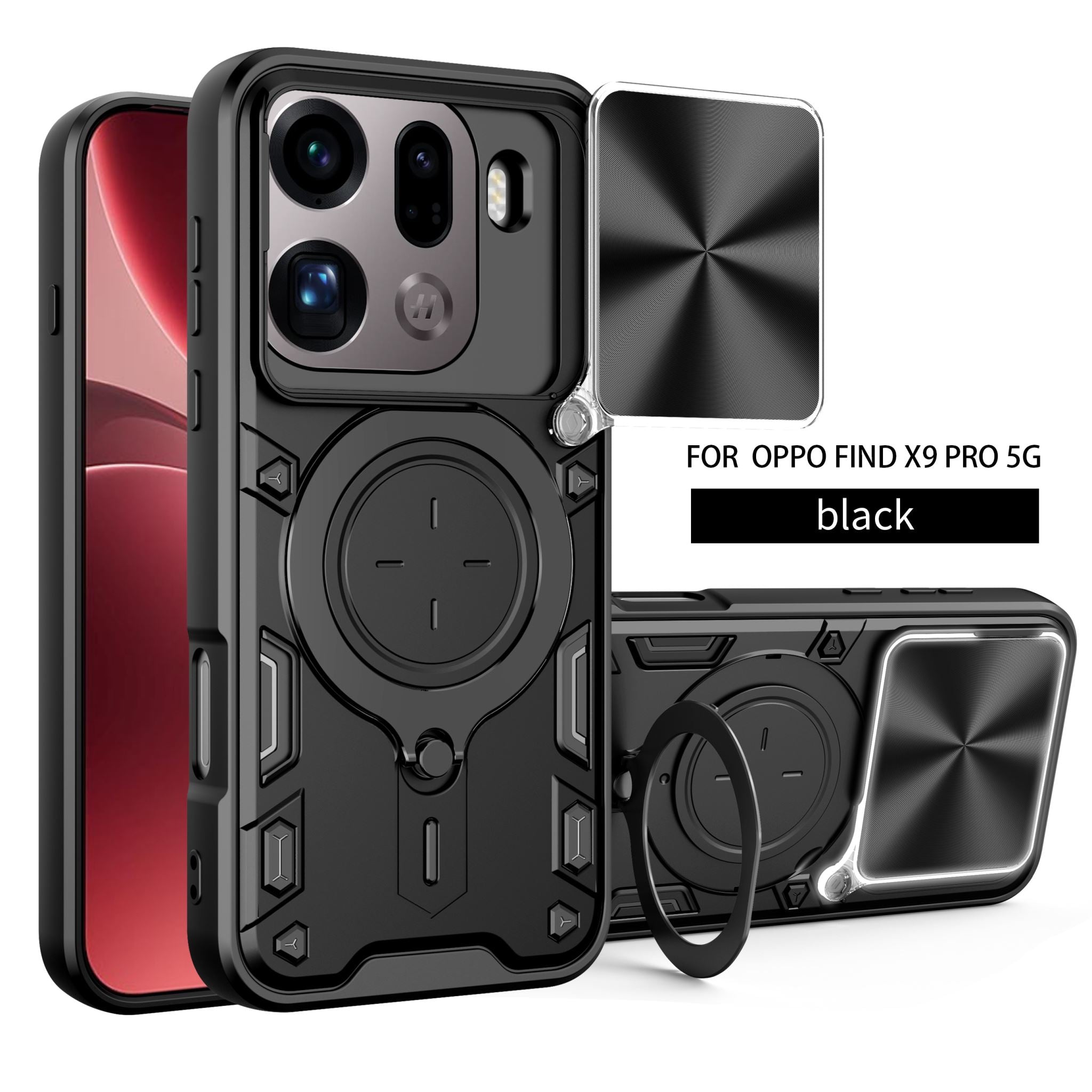 OPPO Find X9 Pro Ring Kickstand Case w/ Camera Cover [Black]