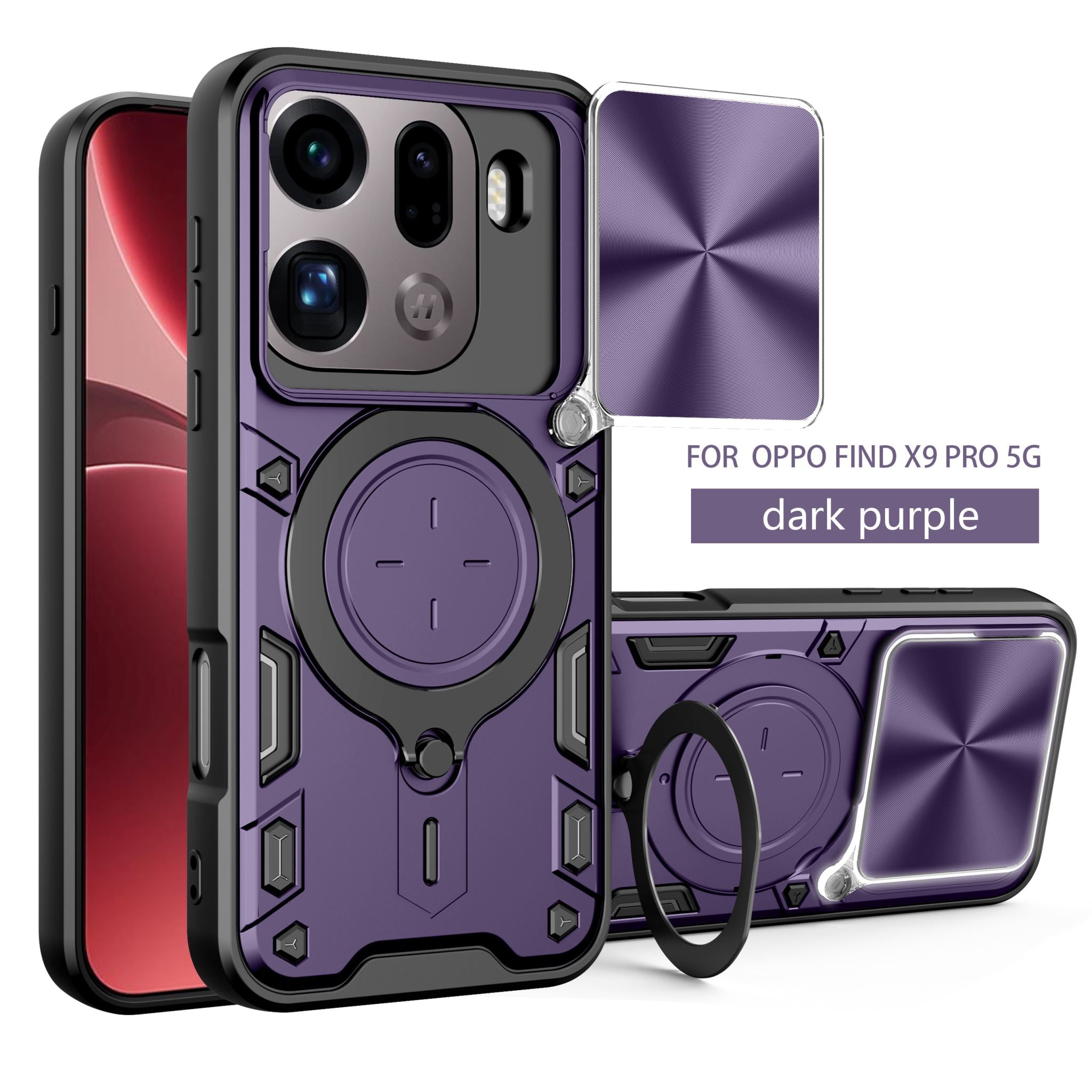 OPPO Find X9 Pro Ring Kickstand Case w/ Camera Cover [Purple]