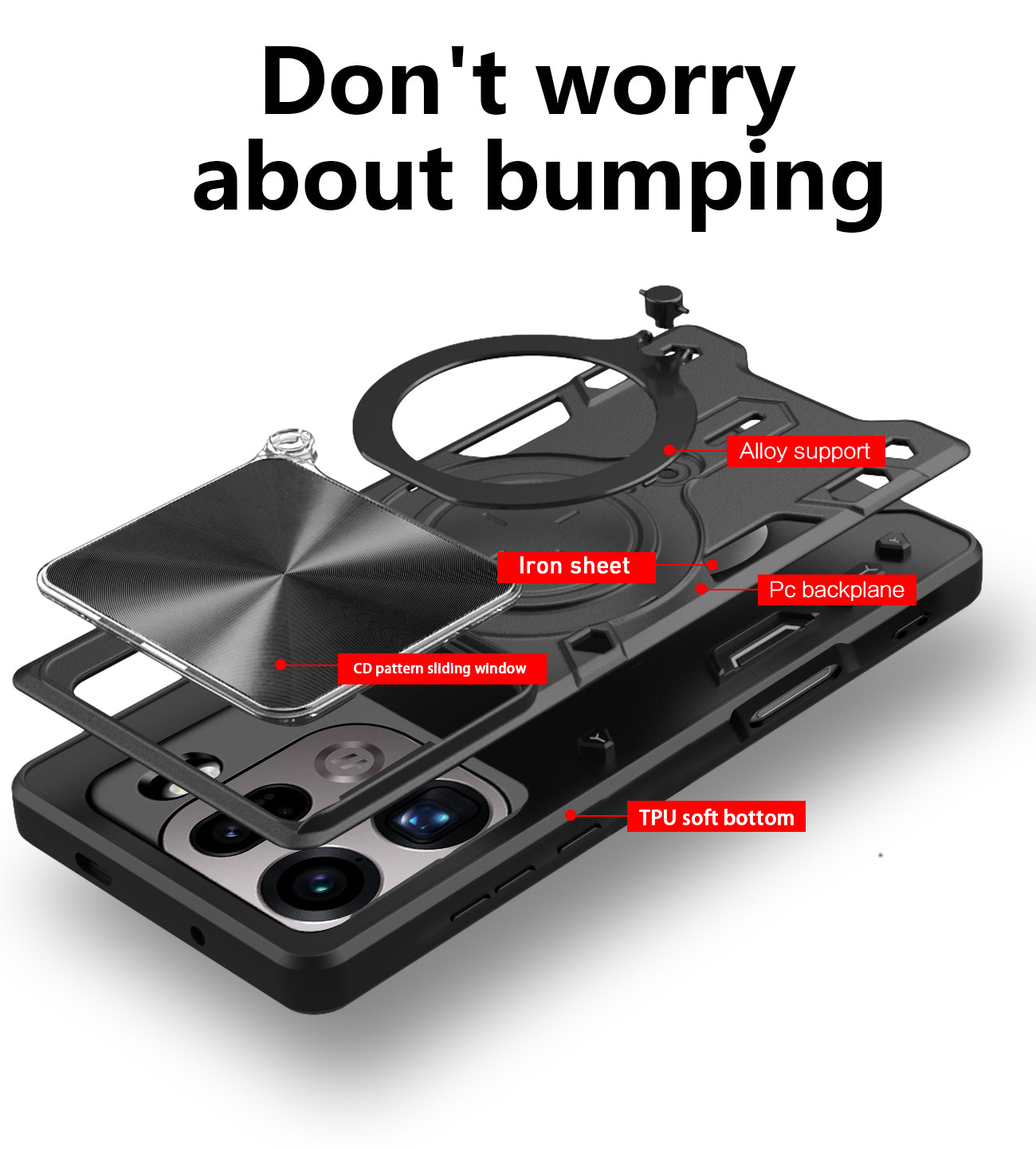 OPPO Find X9 Pro Ring Kickstand Case w/ Camera Cover [Rose Gold]