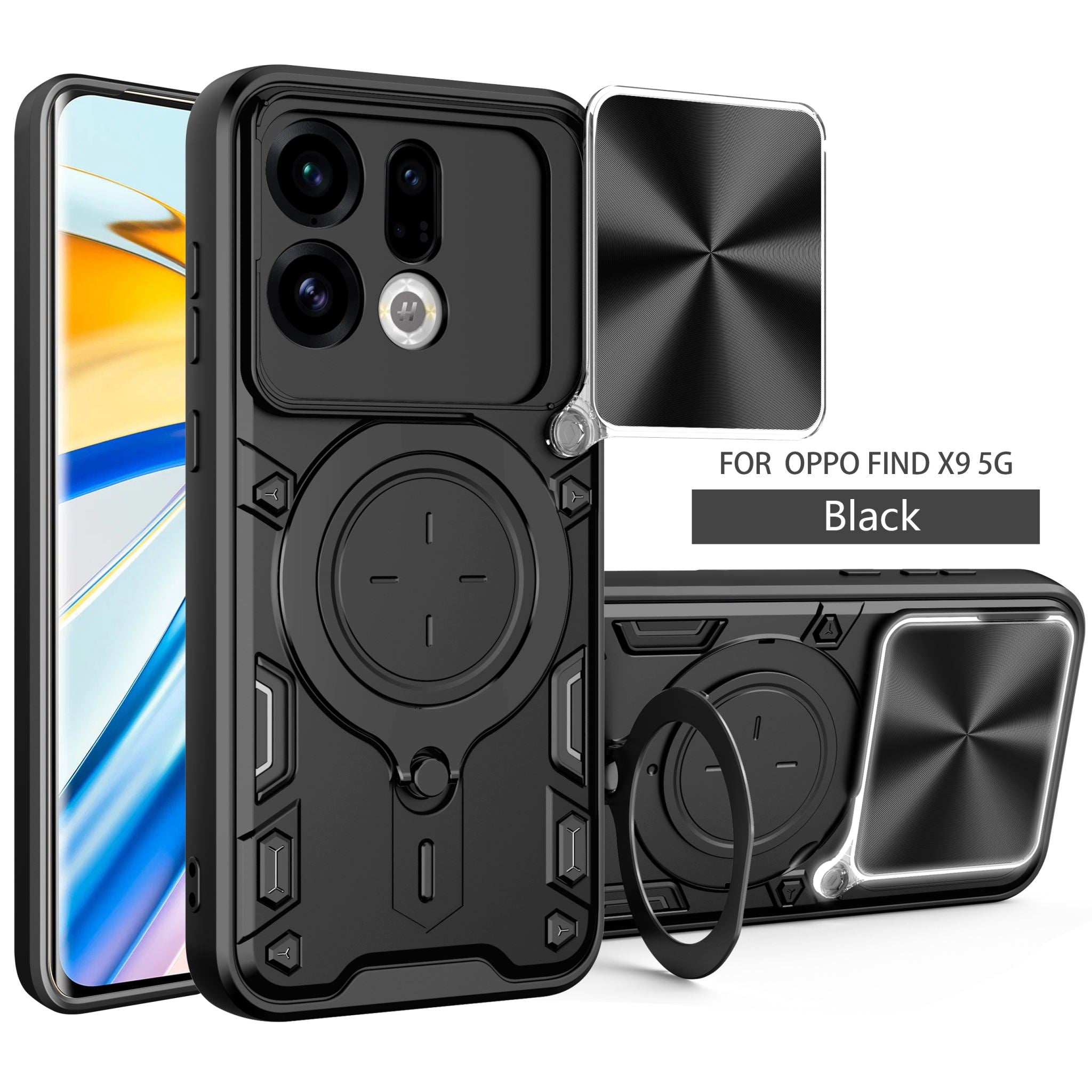 OPPO Find X9 Ring Kickstand Case w/ Camera Cover [Black]