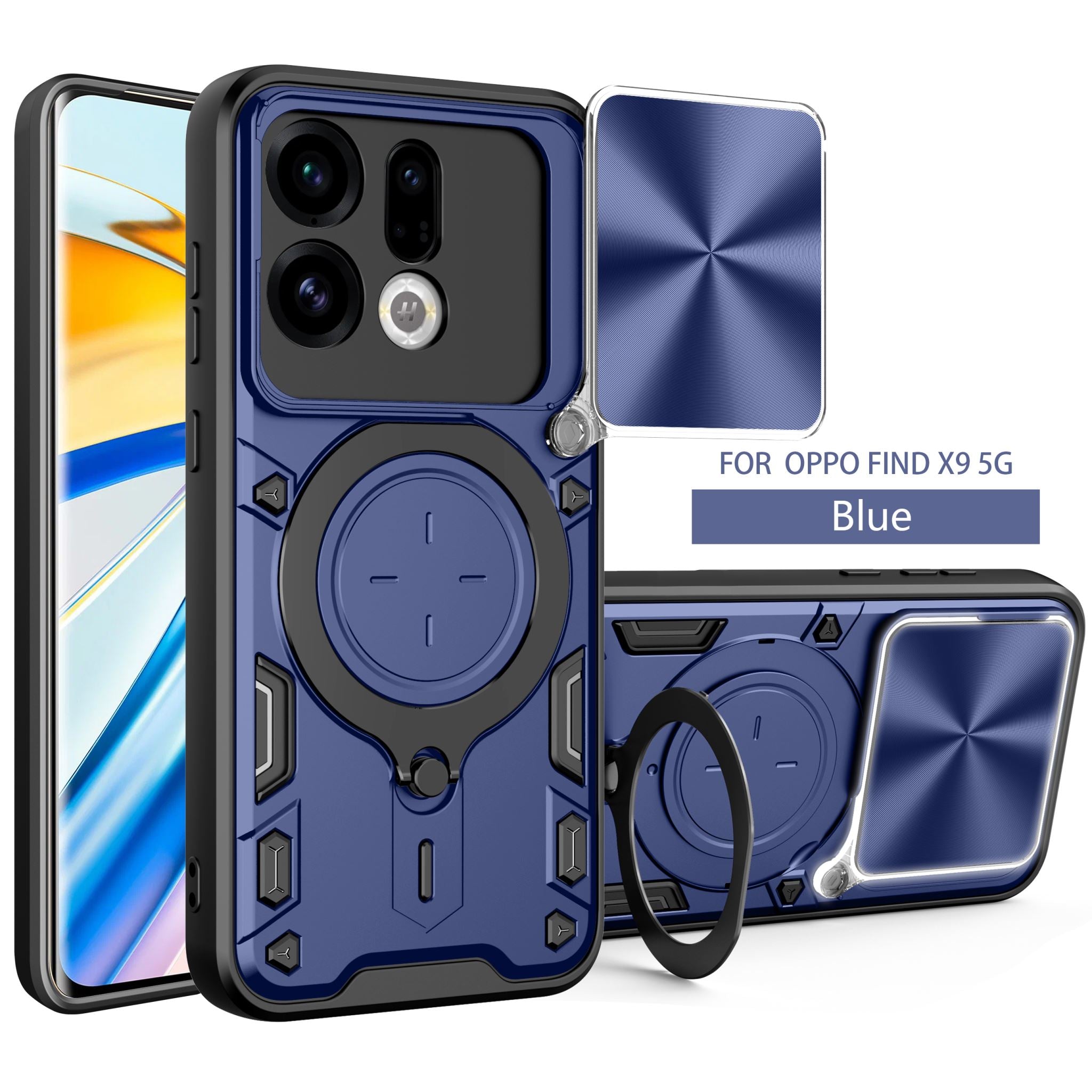 OPPO Find X9 Ring Kickstand Case w/ Camera Cover [Navy]