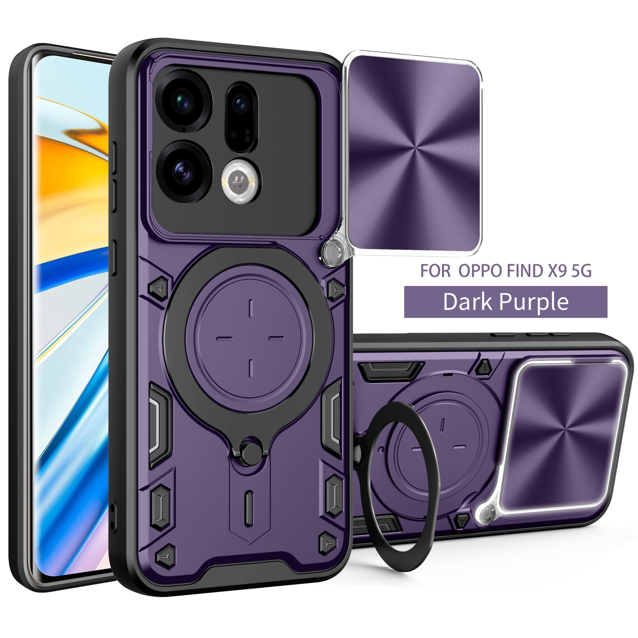 OPPO Find X9 Ring Kickstand Case w/ Camera Cover [Purple]