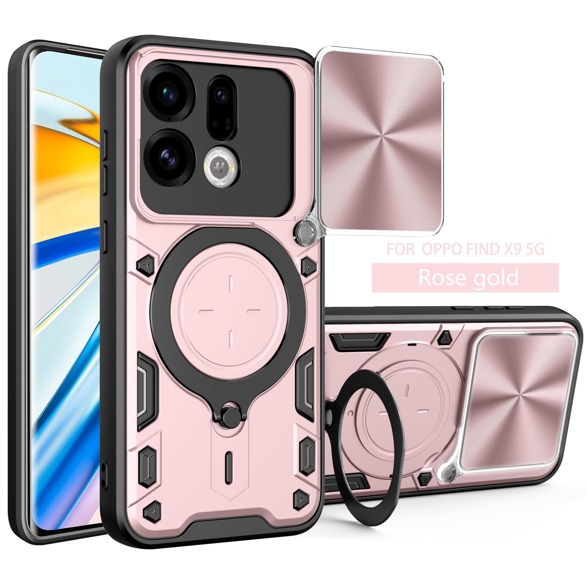 OPPO Find X9 Ring Kickstand Case w/ Camera Cover [Rose Gold]