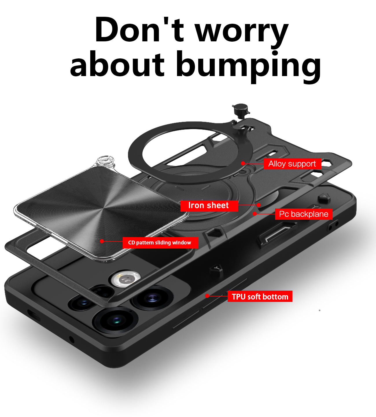 OPPO Find X9 Ring Kickstand Case w/ Camera Cover [Red]