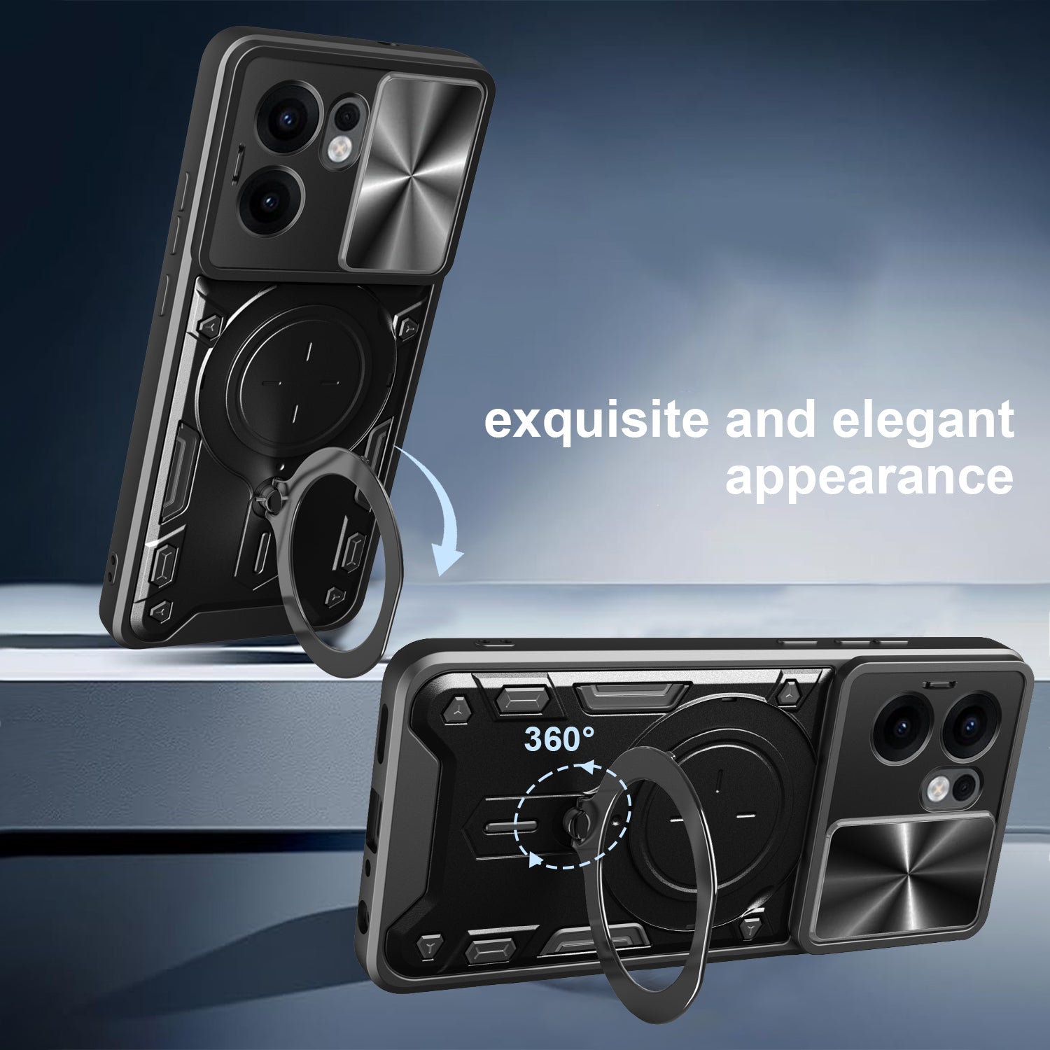 OPPO Reno 13F 5G  Ring Kickstand Case w/ Camera Cover [Navy]
