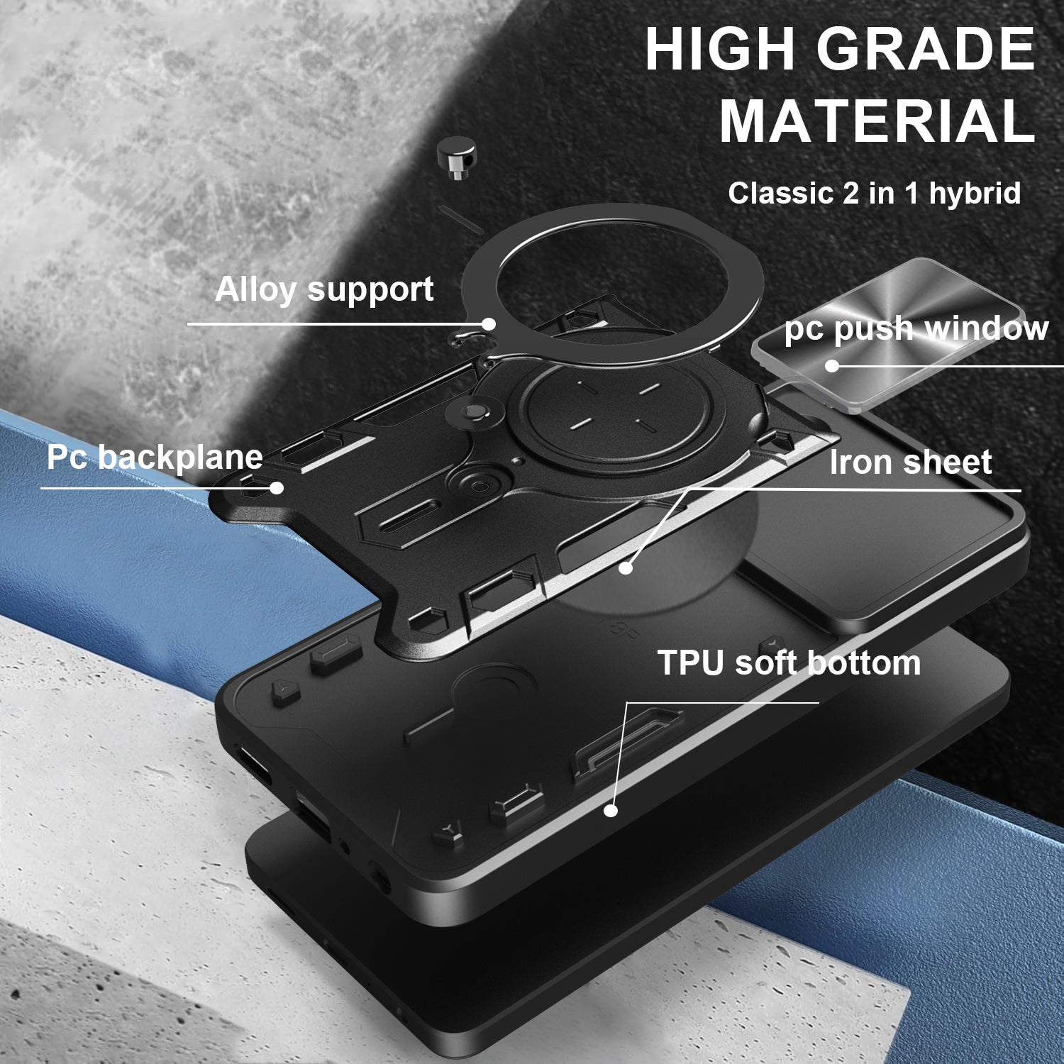 OPPO Reno 13F 5G  Ring Kickstand Case w/ Camera Cover [Purple]