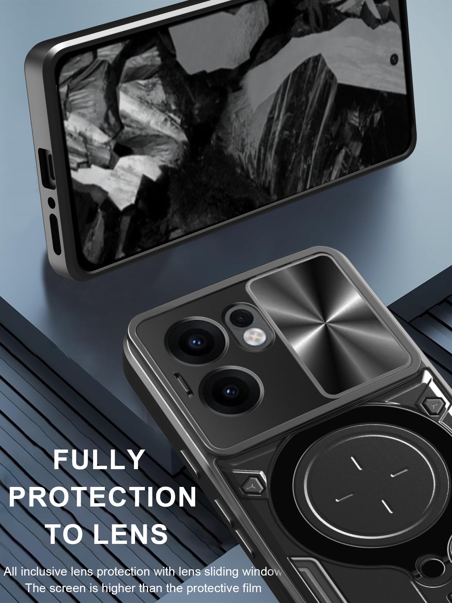 OPPO Reno 13F 5G  Ring Kickstand Case w/ Camera Cover [Navy]