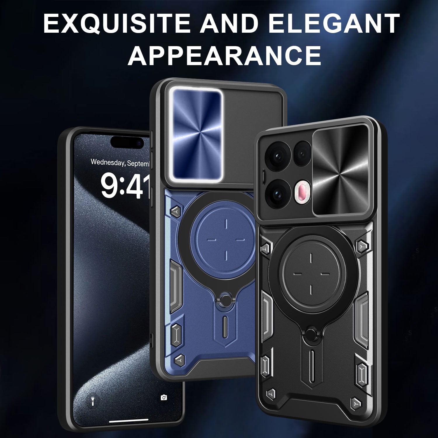 OPPO Reno 13Pro 5G  Ring Kickstand Case w/ Camera Cover [Navy]