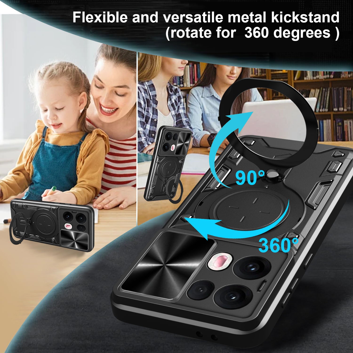 OPPO Reno 13Pro 5G  Ring Kickstand Case w/ Camera Cover [Rose Gold]